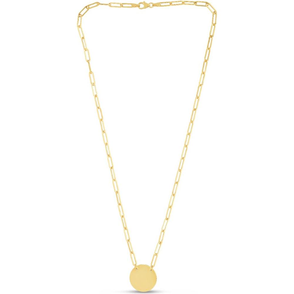14K Yellow Gold 18" Polished Disc Necklace on Paperclip Chain by Orozza Fine Jewelry