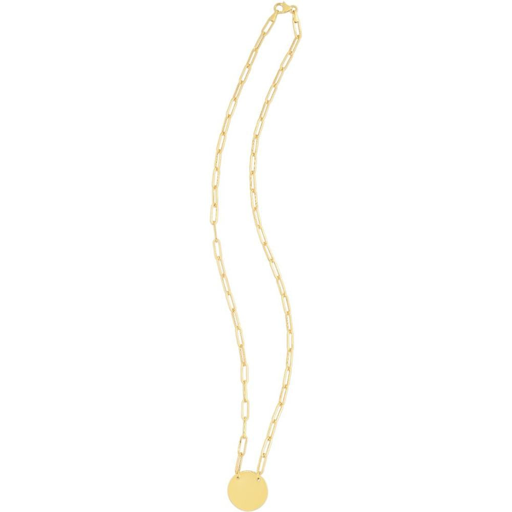 14K Yellow Gold 18" Polished Disc Necklace on Paperclip Chain by Orozza Fine Jewelry