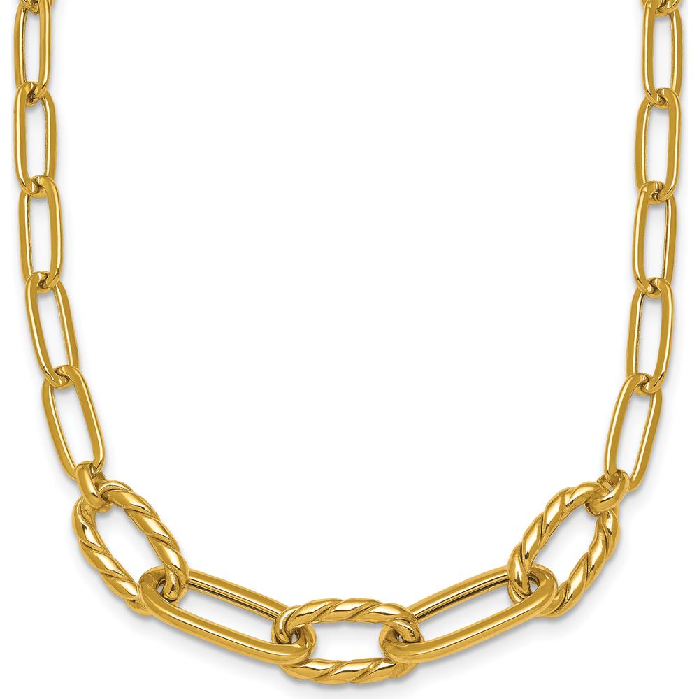 14K Yellow Gold 18" Polished Fancy Oval and Twisted Link Paperclip Necklace by 0