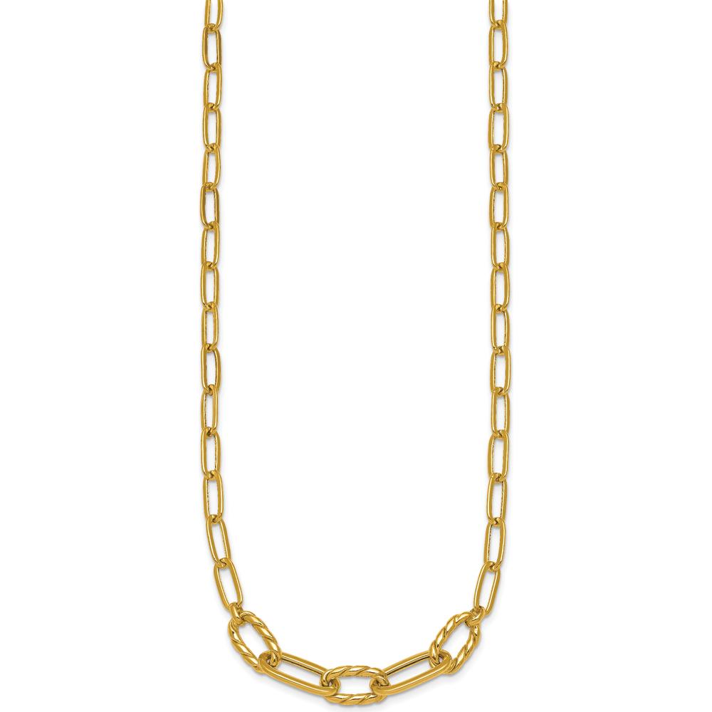 14K Yellow Gold 18" Polished Fancy Oval and Twisted Link Paperclip Necklace by 0