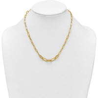 14K Yellow Gold 18" Polished Fancy Oval and Twisted Link Paperclip Necklace by 0