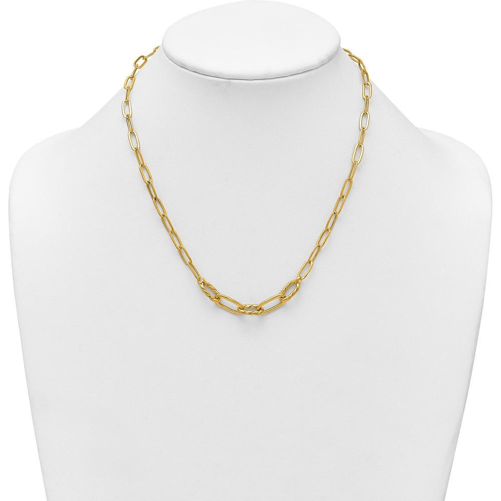 14K Yellow Gold 18" Polished Fancy Oval and Twisted Link Paperclip Necklace by 0