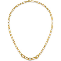 14K Yellow Gold 18" Polished Fancy Oval and Twisted Link Paperclip Necklace by 0