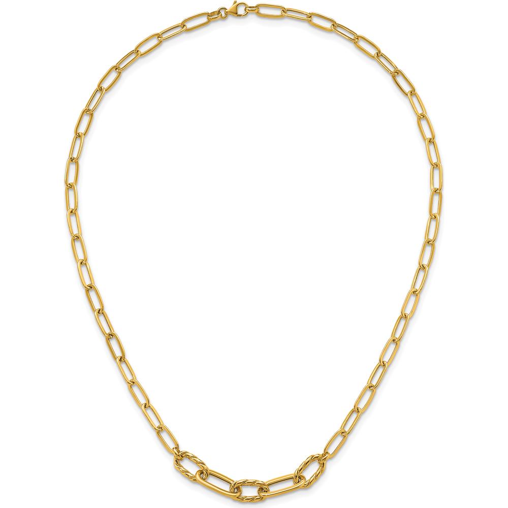 14K Yellow Gold 18" Polished Fancy Oval and Twisted Link Paperclip Necklace by 0