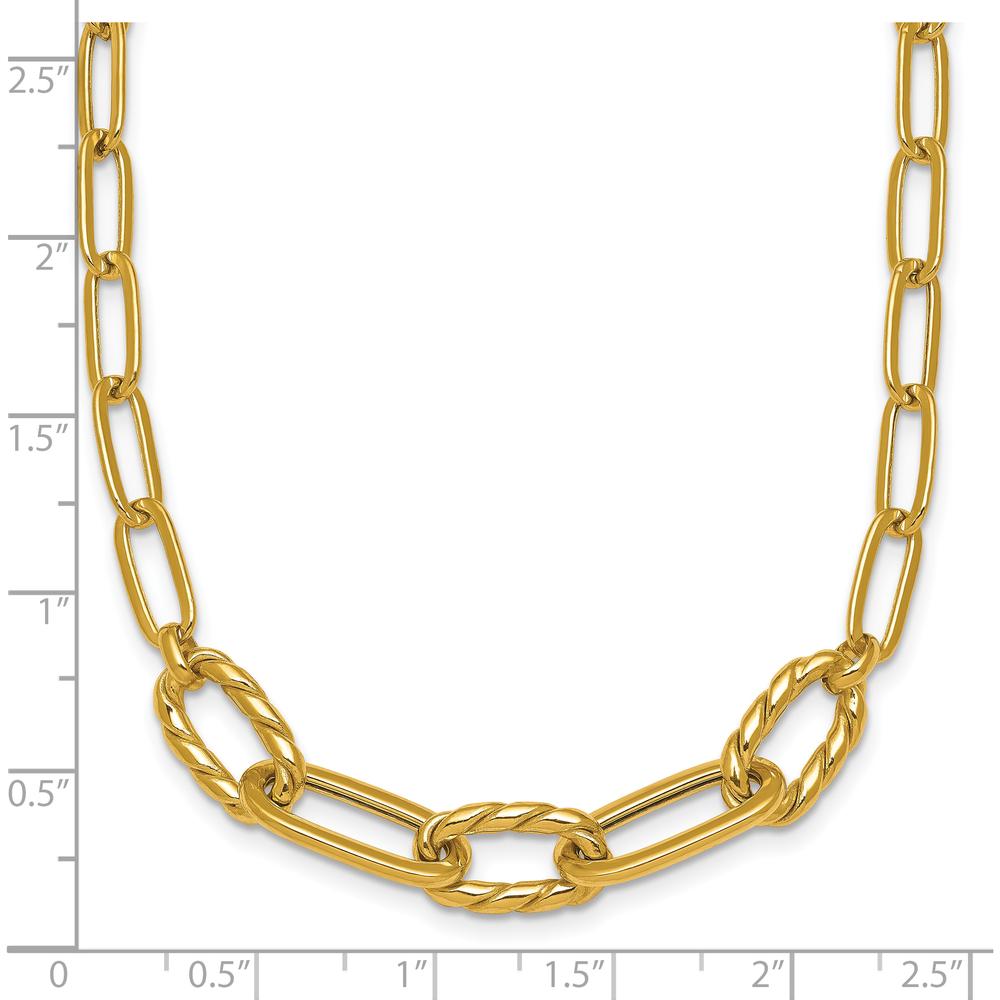 14K Yellow Gold 18" Polished Fancy Oval and Twisted Link Paperclip Necklace by 0