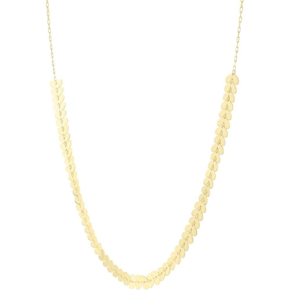 14K Yellow Gold 18" Polished Heart Link Chain Necklace with Pear-Shaped Lobster Clasp by Orozza Fine Jewelry