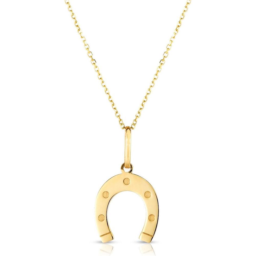 14K Yellow Gold 18" Polished Horseshoe Necklace with Extendable Chain by Orozza Fine Jewelry