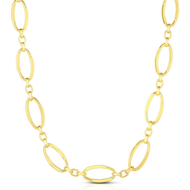 14K Yellow Gold 18" Polished Three Plus One Oval Link Fancy Chain Necklace by Orozza Fine Jewelry