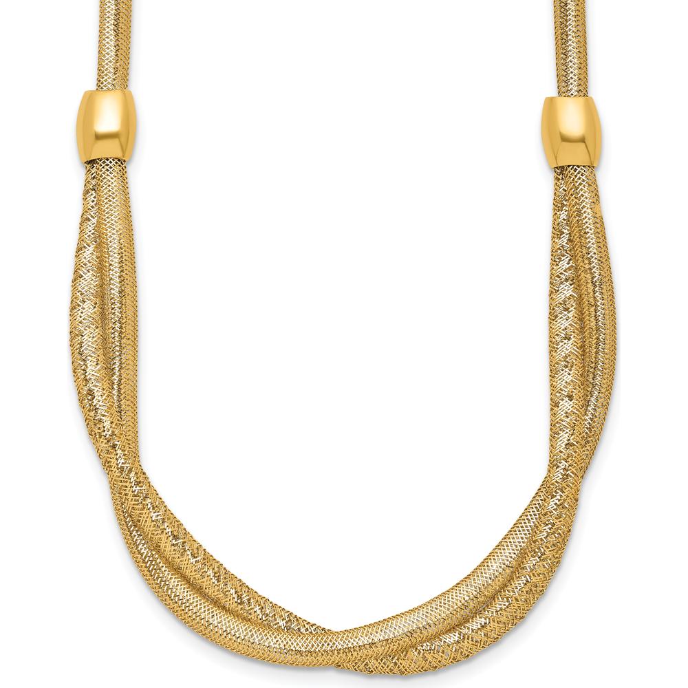 14K Yellow Gold 18" Polished Twisted Beaded Mesh Necklace - 7mm Wide by 0