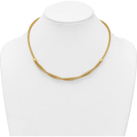 14K Yellow Gold 18" Polished Twisted Beaded Mesh Necklace - 7mm Wide by 0