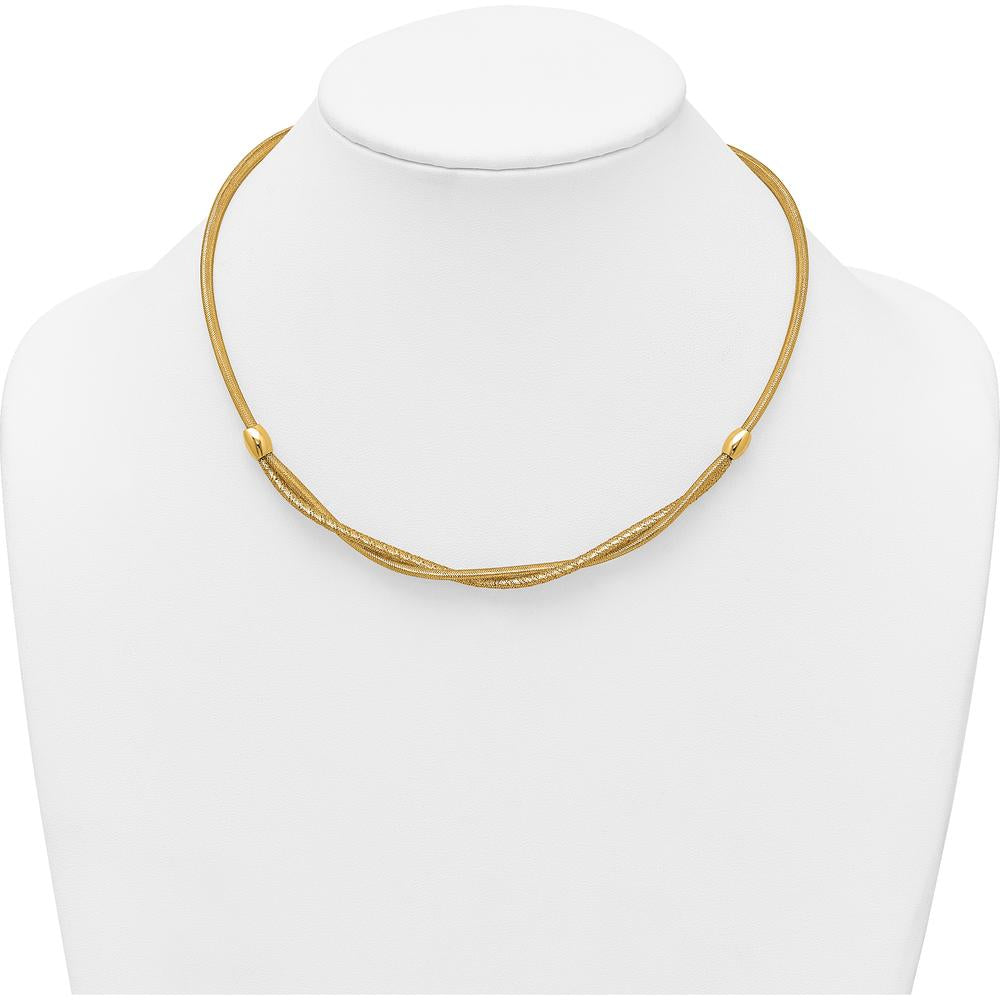 14K Yellow Gold 18" Polished Twisted Beaded Mesh Necklace - 7mm Wide by 0