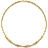 14K Yellow Gold 18" Polished Twisted Beaded Mesh Necklace - 7mm Wide by 0
