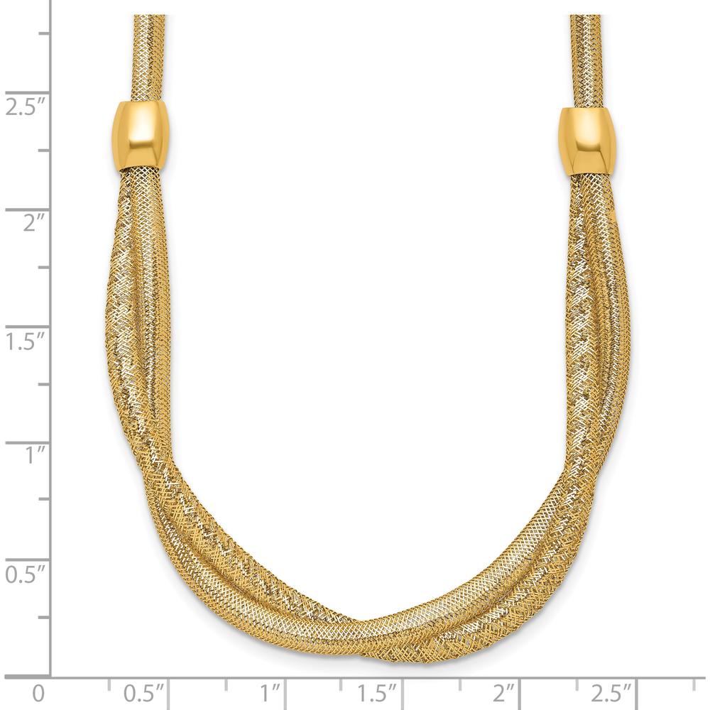 14K Yellow Gold 18" Polished Twisted Beaded Mesh Necklace - 7mm Wide by 0