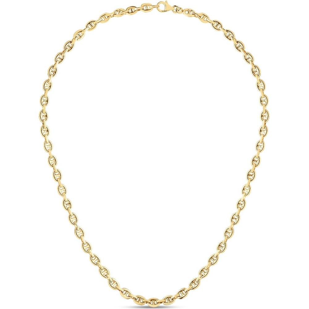 14K Yellow Gold 18" Puffed Mariner Chain Necklace - 5.4mm Polished Links by Orozza Fine Jewelry