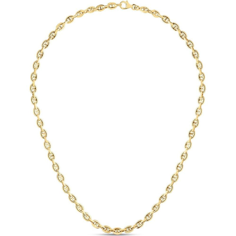14K Yellow Gold 18" Puffed Mariner Chain Necklace - 5.4mm Polished Links by Orozza Fine Jewelry