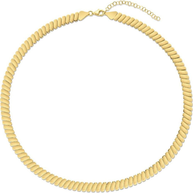 14K Yellow Gold 18" Ribbed Link Chain Necklace with Lobster Clasp and 2" Extender by Orozza Fine Jewelry