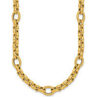 14K Yellow Gold 18" Rolo and Oval Fancy Link Necklace with Polished and Textured Detailing by 0
