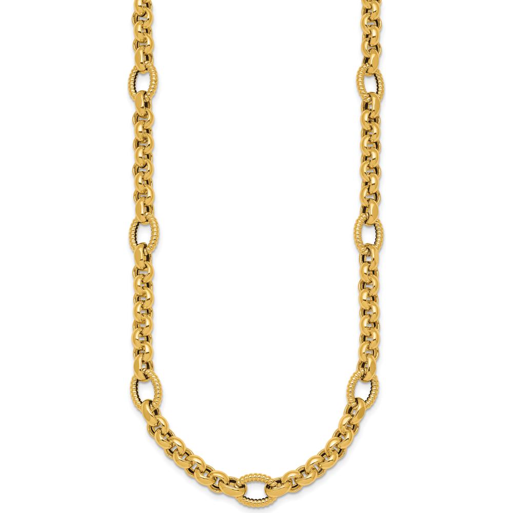 14K Yellow Gold 18" Rolo and Oval Fancy Link Necklace with Polished and Textured Detailing by 0