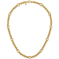 14K Yellow Gold 18" Rolo and Oval Fancy Link Necklace with Polished and Textured Detailing by 0