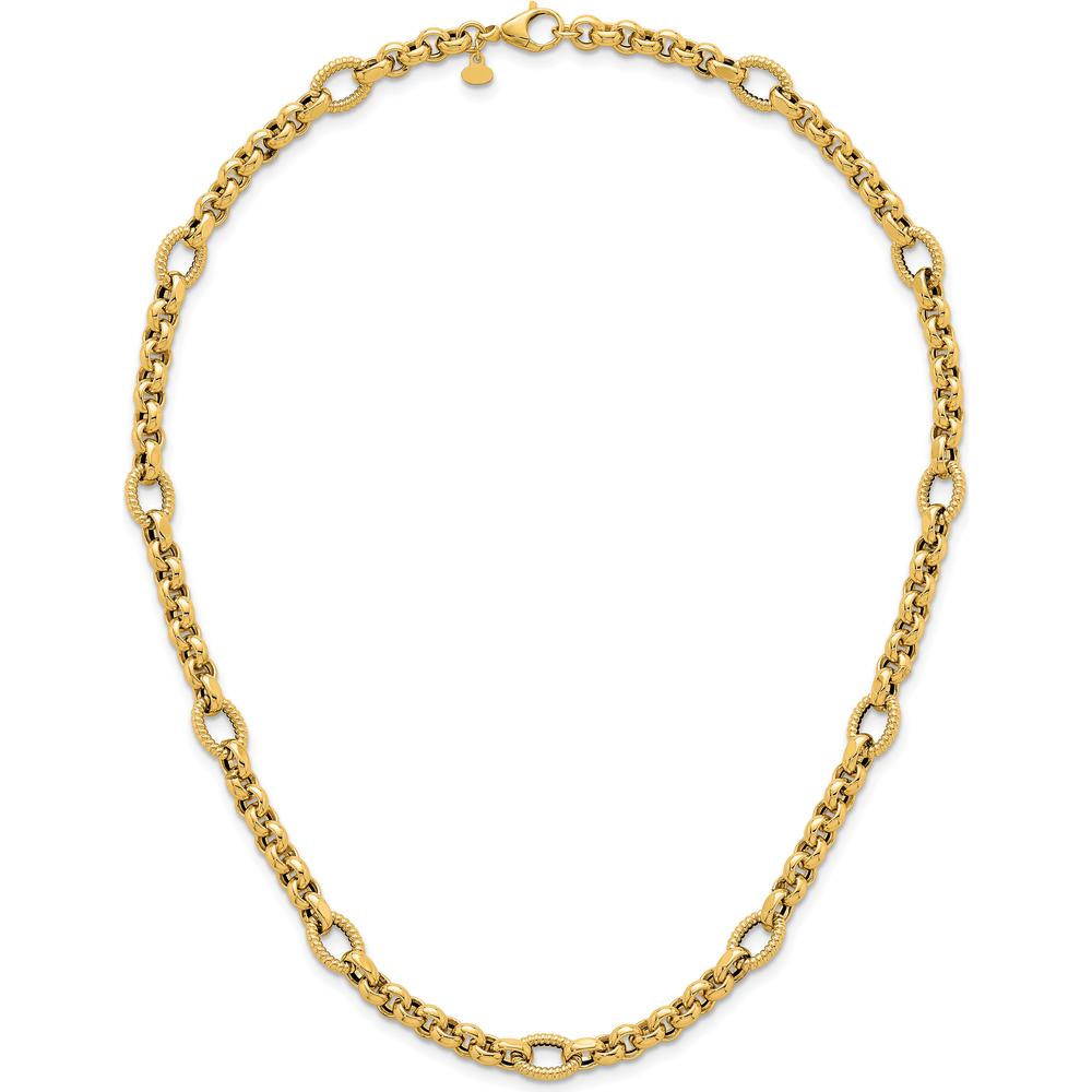 14K Yellow Gold 18" Rolo and Oval Fancy Link Necklace with Polished and Textured Detailing by 0