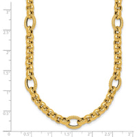14K Yellow Gold 18" Rolo and Oval Fancy Link Necklace with Polished and Textured Detailing by 0