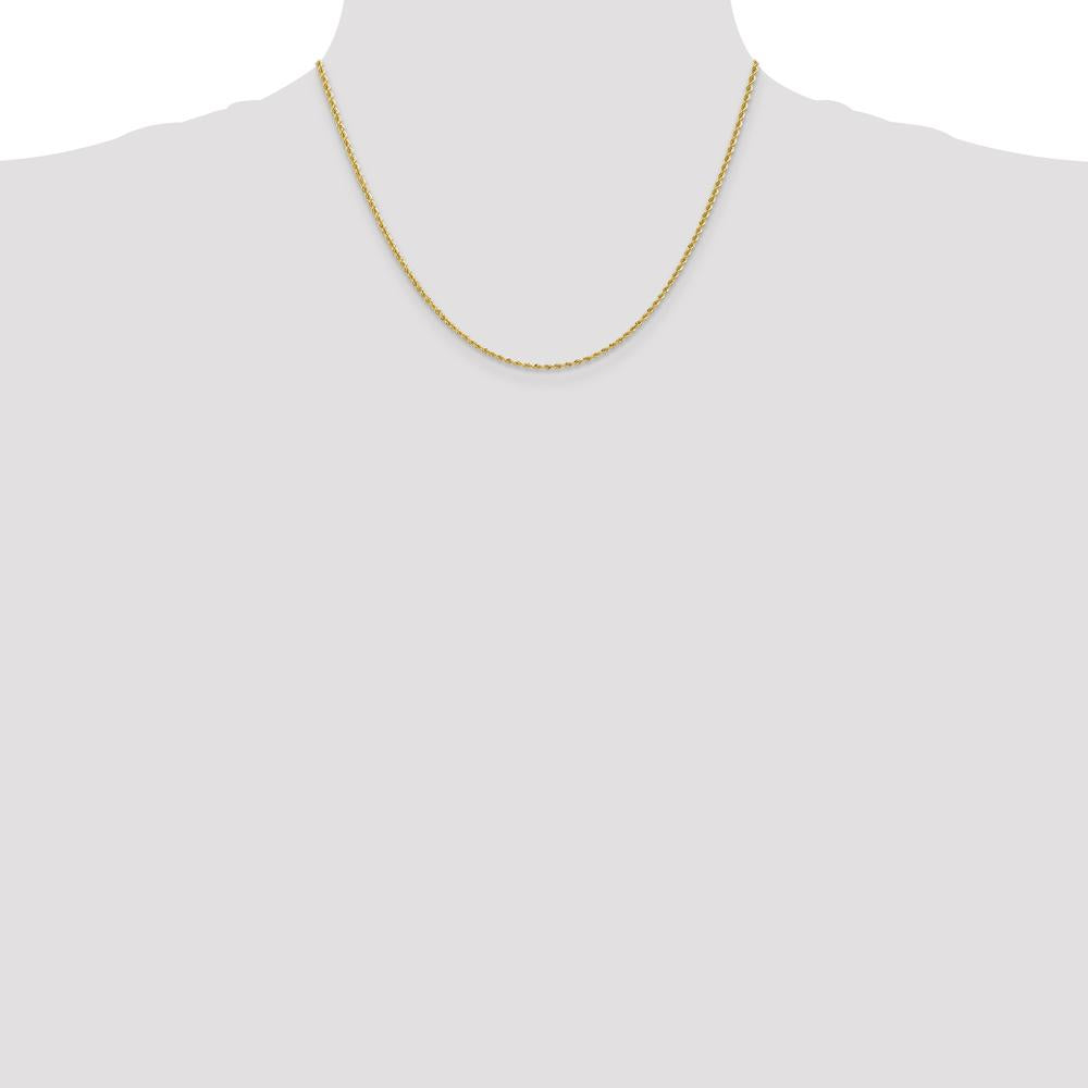 14K Yellow Gold 18" Rope Chain Necklace with Polished Finish and Lobster Clasp - 2mm Solid Handcrafted Design