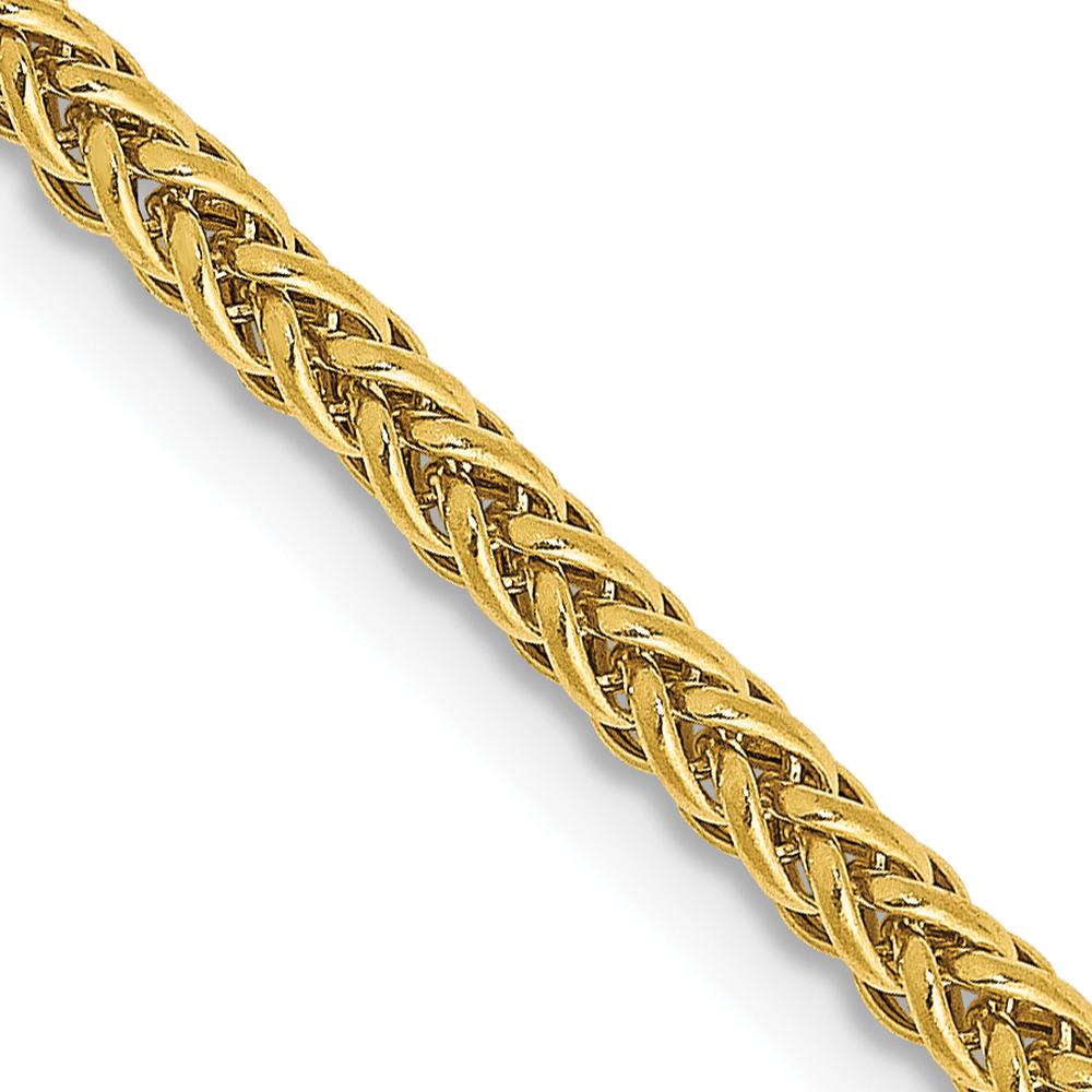 14K Yellow Gold 18" Semi-Solid 2.35mm 3-Wire Wheat Chain Necklace with Polished Finish and Lobster Clasp by Oro Pregiato