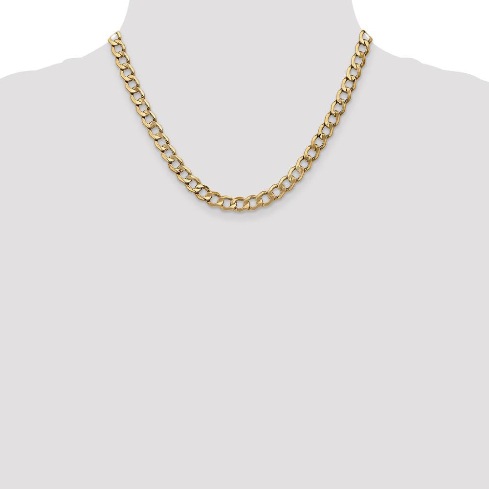 14K Yellow Gold 18" Semi-Solid Curb Chain - 7mm Width with Lobster Clasp by Oro Pregiato