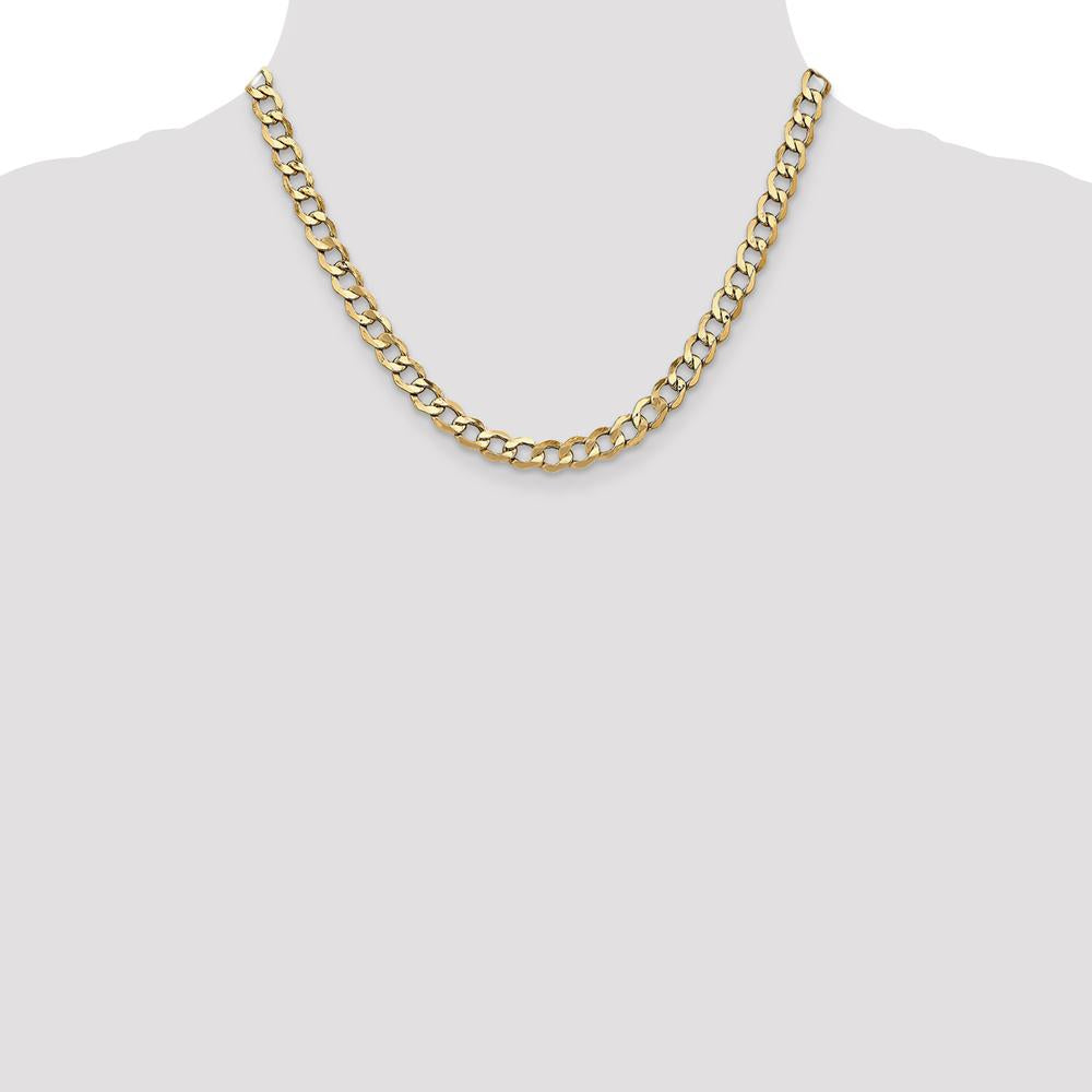 14K Yellow Gold 18" Semi-Solid Curb Chain Necklace - 6.5mm Width with Lobster Clasp by Oro Pregiato