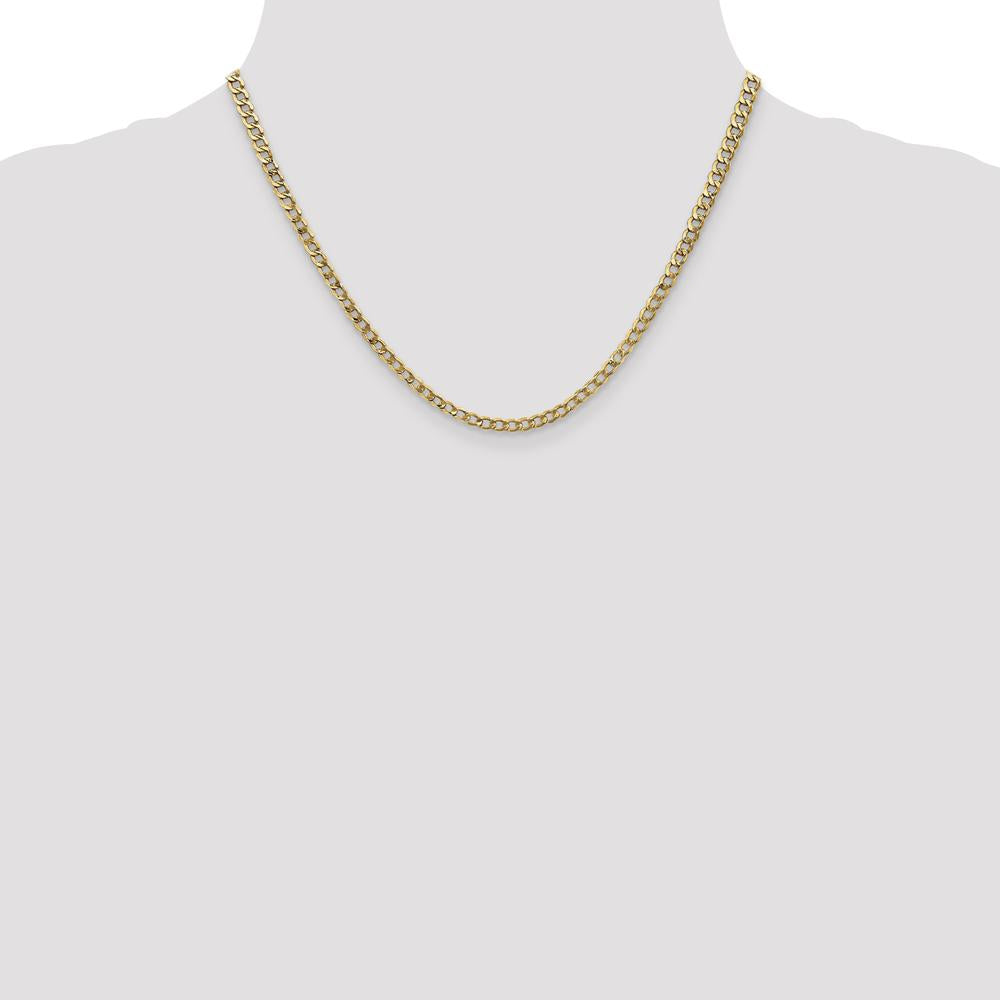 14K Yellow Gold 18" Semi-Solid Curb Chain Necklace with Lobster Clasp - 3.35mm Width by Oro Pregiato