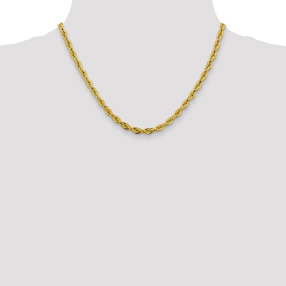 14K Yellow Gold 18" Semi-Solid Rope Chain Necklace with Polished Finish - 4.75mm by Oro Pregiato