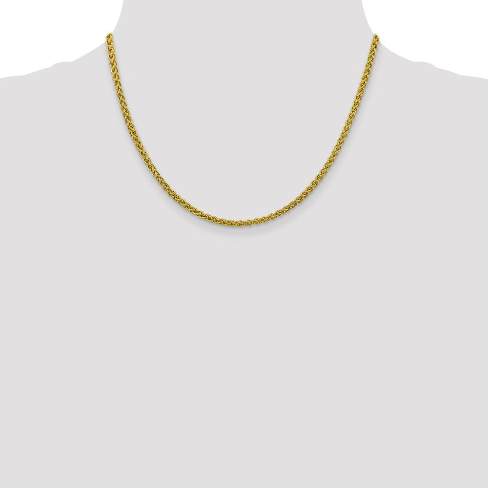 14K Yellow Gold 18" Semi-Solid Wheat Chain Necklace with Lobster Clasp - 3.45mm by Oro Pregiato