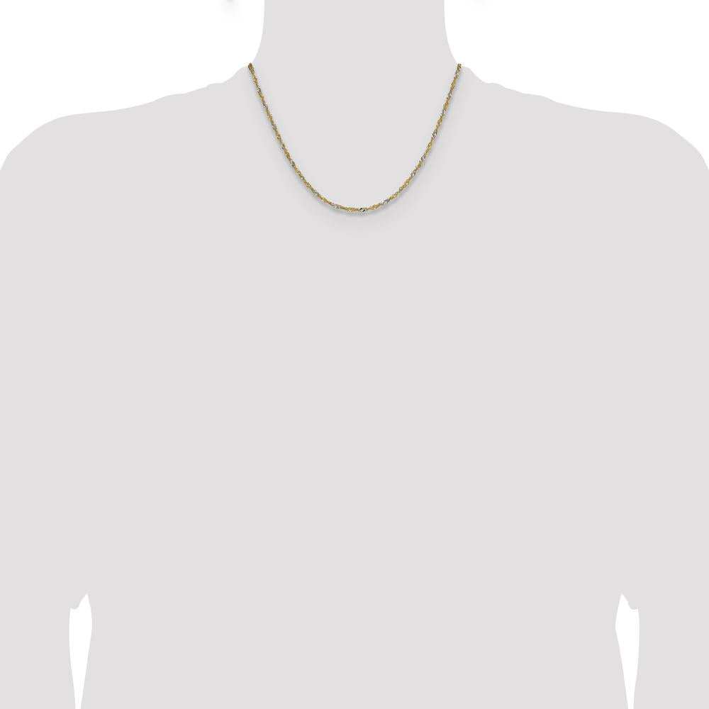 14K Yellow Gold 18" Singapore Chain with Rhodium Accents by Oro Pregiato
