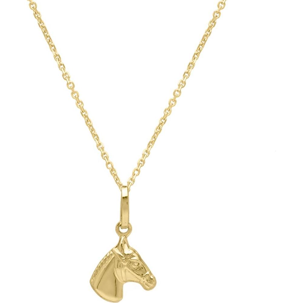 14K Yellow Gold 18" Small Horse Pendant Necklace with Polished Finish by Orozza Fine Jewelry