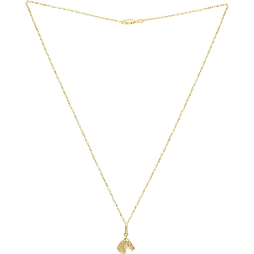 14K Yellow Gold 18" Small Horse Pendant Necklace with Polished Finish by Orozza Fine Jewelry