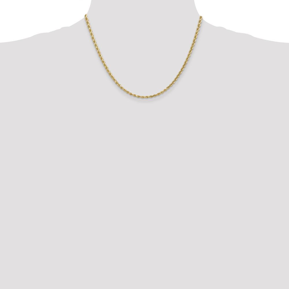14K Yellow Gold 18" Solid Diamond-Cut Rope Chain Necklace with Lobster Clasp - 3mm Width
