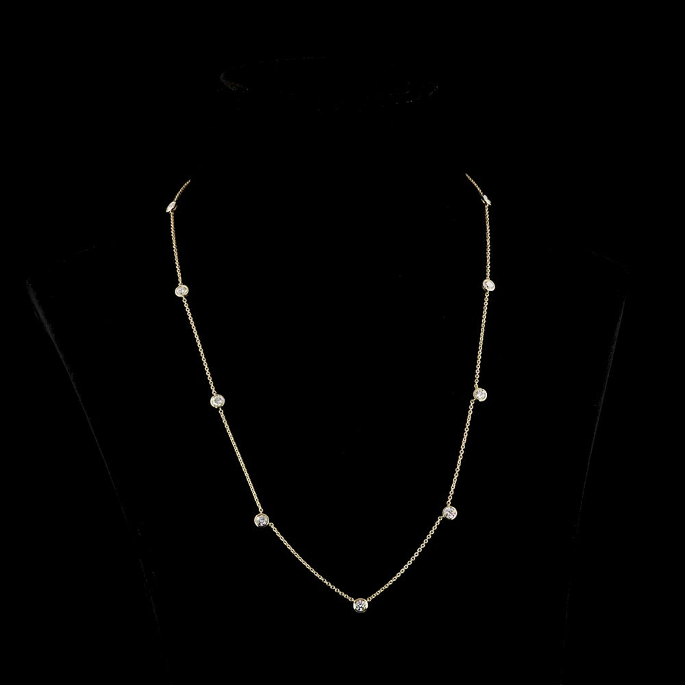 14K Yellow Gold 18" Station Necklace with Bezel Set Round Lab Diamonds - 2.02 Carat Total Diamond Weight, E-F Color, VS1 Clarity - Covaloro Fine Jewelry