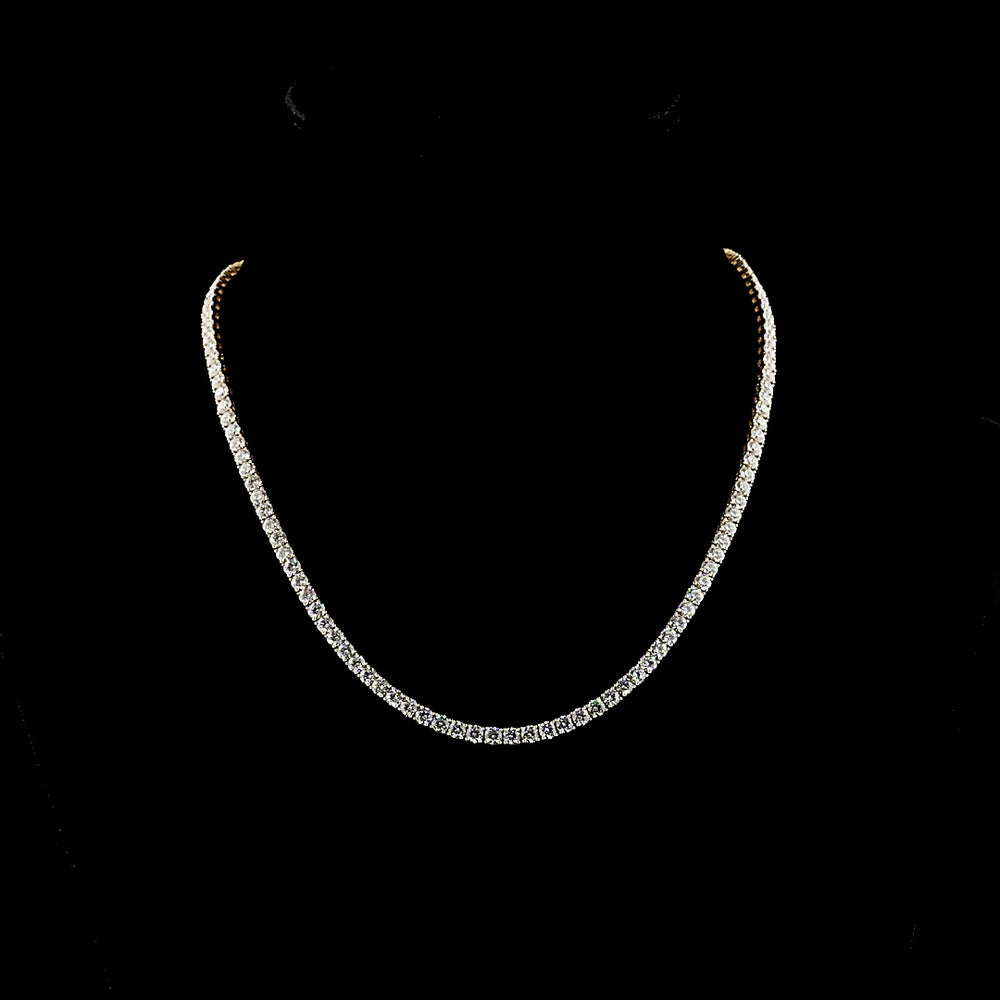 14K Yellow Gold 18" Tennis Necklace with 124 Prong-Set Round Lab Diamonds - 14.60 Carat Total Weight, E-F Color VS1 Clarity - Covaloro Fine Jewelry