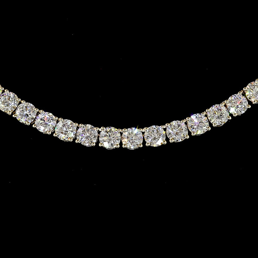 14K Yellow Gold 18" Tennis Necklace with 124 Prong-Set Round Lab Diamonds - 14.60 Carat Total Weight, E-F Color VS1 Clarity - Covaloro Fine Jewelry
