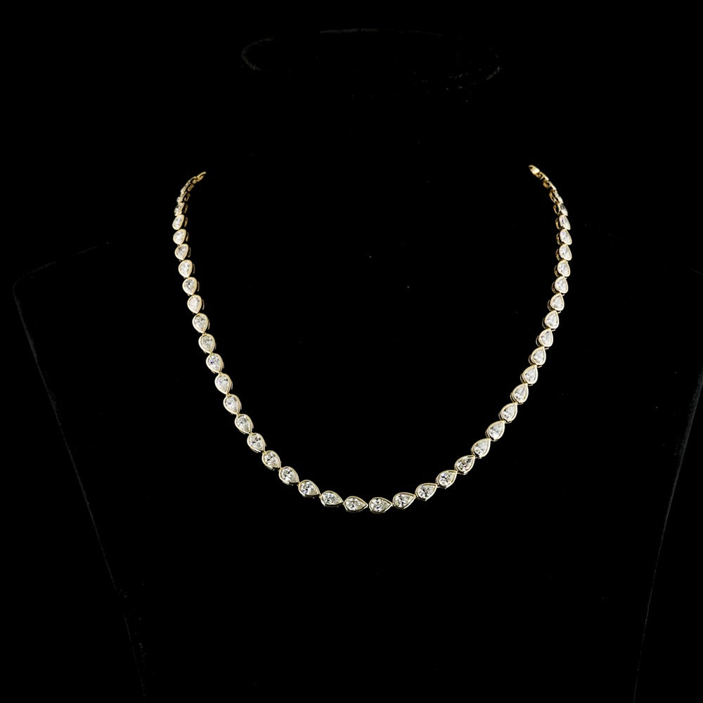 14K Yellow Gold 18" Tennis Necklace with East-West Bezel Set Pear Shaped Lab Diamonds - 15.39 Carat Total Weight, E-F Color VS Clarity - Covaloro Fine Jewelry