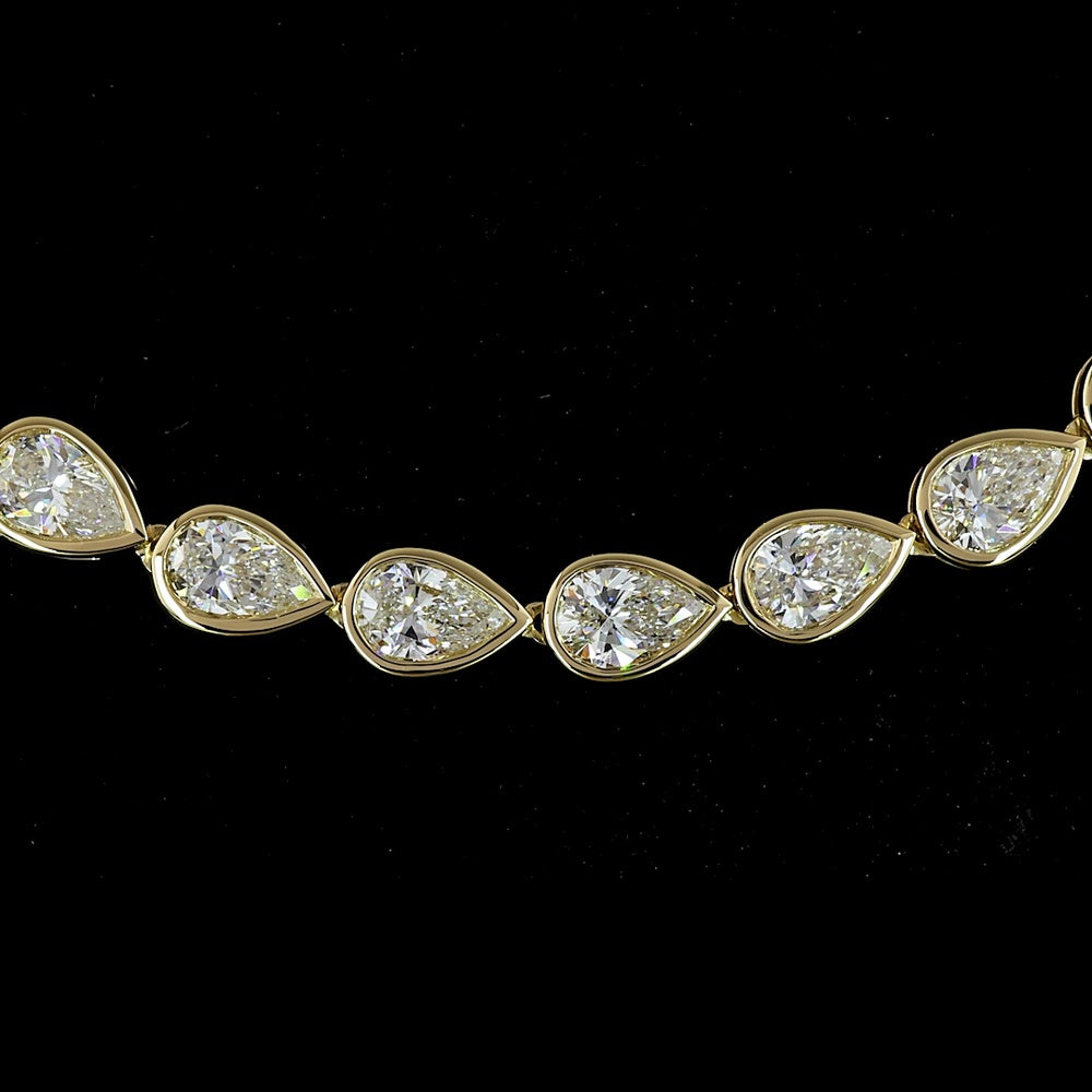 14K Yellow Gold 18" Tennis Necklace with East-West Bezel Set Pear Shaped Lab Diamonds - 15.39 Carat Total Weight, E-F Color VS Clarity - Covaloro Fine Jewelry