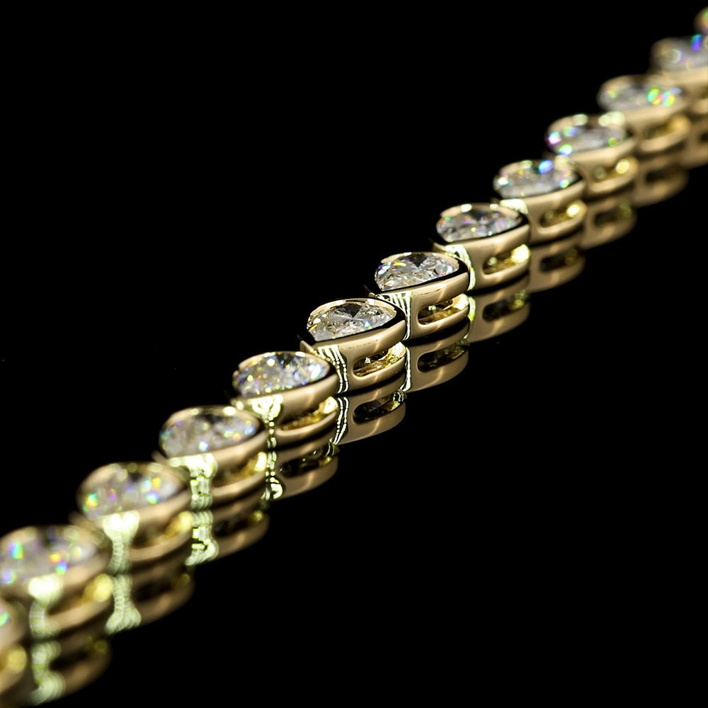 14K Yellow Gold 18" Tennis Necklace with East-West Bezel Set Pear Shaped Lab Diamonds - 15.39 Carat Total Weight, E-F Color VS Clarity - Covaloro Fine Jewelry