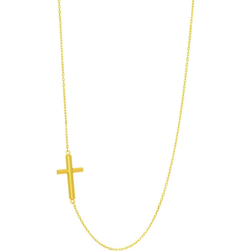 14K Yellow Gold 18" Tube Cross Necklace with Polished Finish by Orozza Fine Jewelry