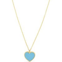 14K Yellow Gold 18" Turquoise Heart Pendant Necklace with Lobster Clasp by Orozza Fine Jewelry