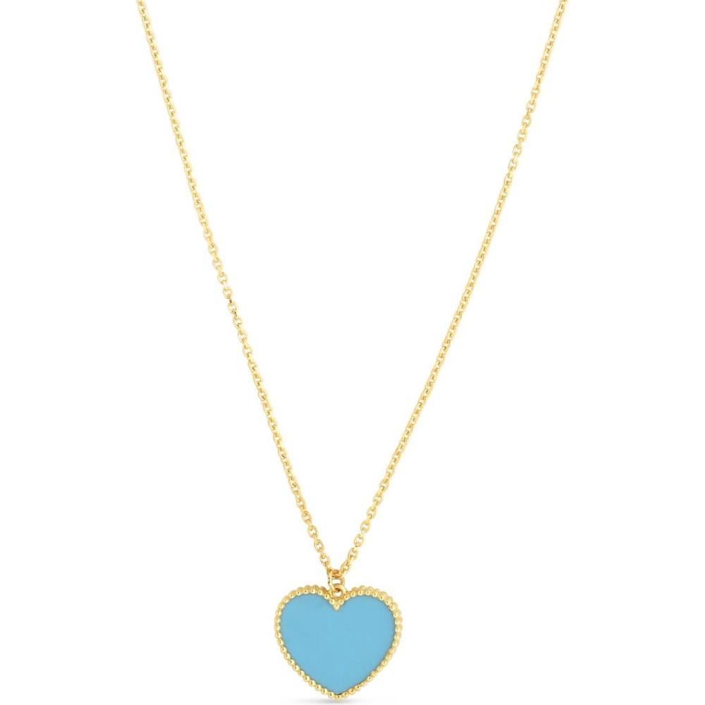 14K Yellow Gold 18" Turquoise Heart Pendant Necklace with Lobster Clasp by Orozza Fine Jewelry
