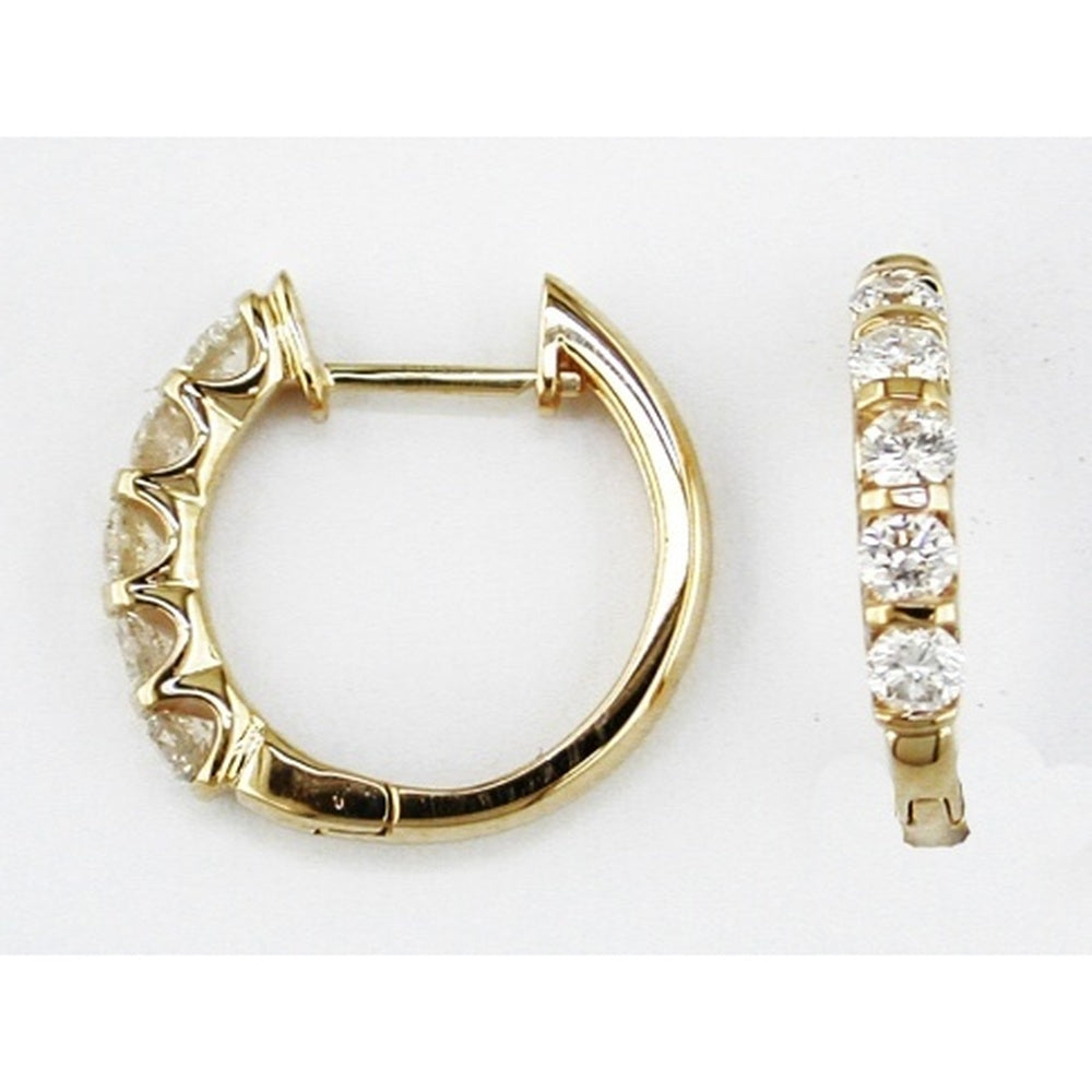 14K Yellow Gold 18mm Diamond Hoop Earrings with Prong-Set Round Diamonds - 1.00 Carat Total Diamond Weight - Royal Jewelry