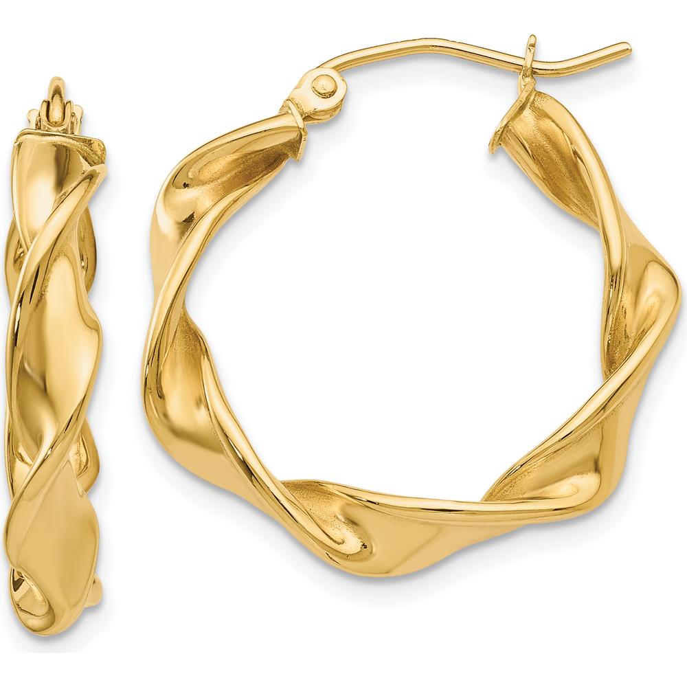 14K Yellow Gold 18mm Twisted Hoop Earrings - Polished Finish by 0