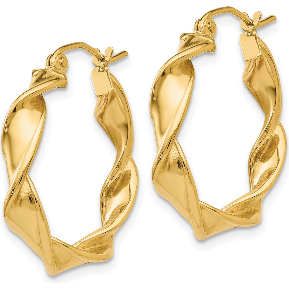 14K Yellow Gold 18mm Twisted Hoop Earrings - Polished Finish by 0