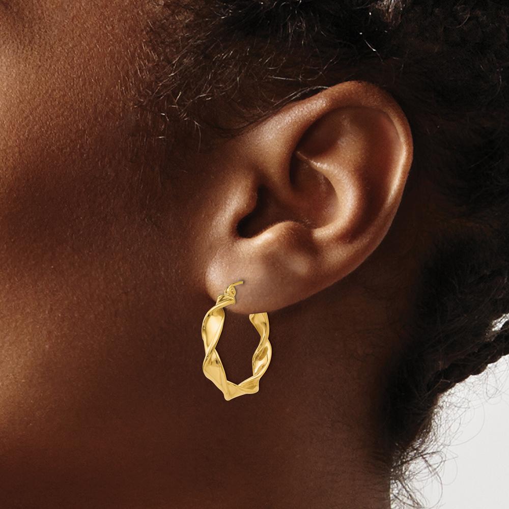 14K Yellow Gold 18mm Twisted Hoop Earrings - Polished Finish by 0