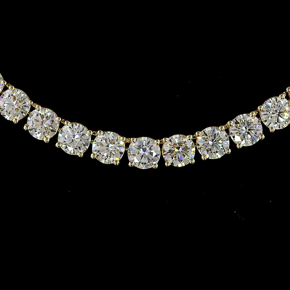 14K Yellow Gold 19.28 Carat Tennis Necklace with 109 Prong-Set Round Lab Diamonds - E-F Color VS1 Clarity - Covaloro Fine Jewelry